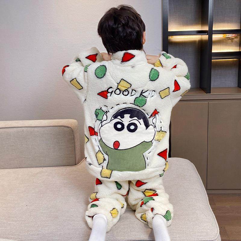 儿童珊瑚绒睡衣男童青少年秋冬天款法兰绒男孩家居服2025新款冬季
