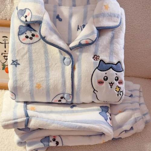 女童冬季珊瑚绒卡通吉伊卡哇儿童睡衣中大童加厚保暖法兰绒家居服