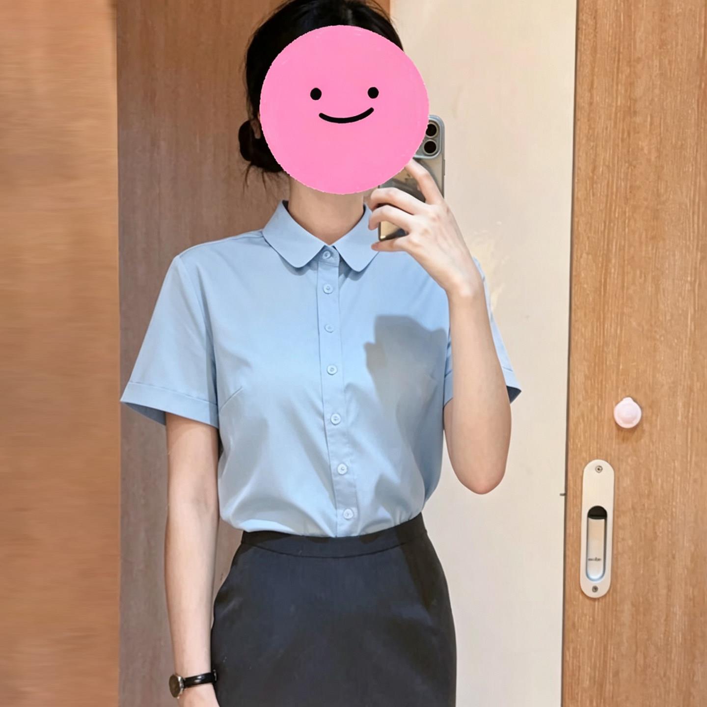 蓝色衬衫女短袖正装修身职业体制内穿搭事业编上衣公务员面试服装