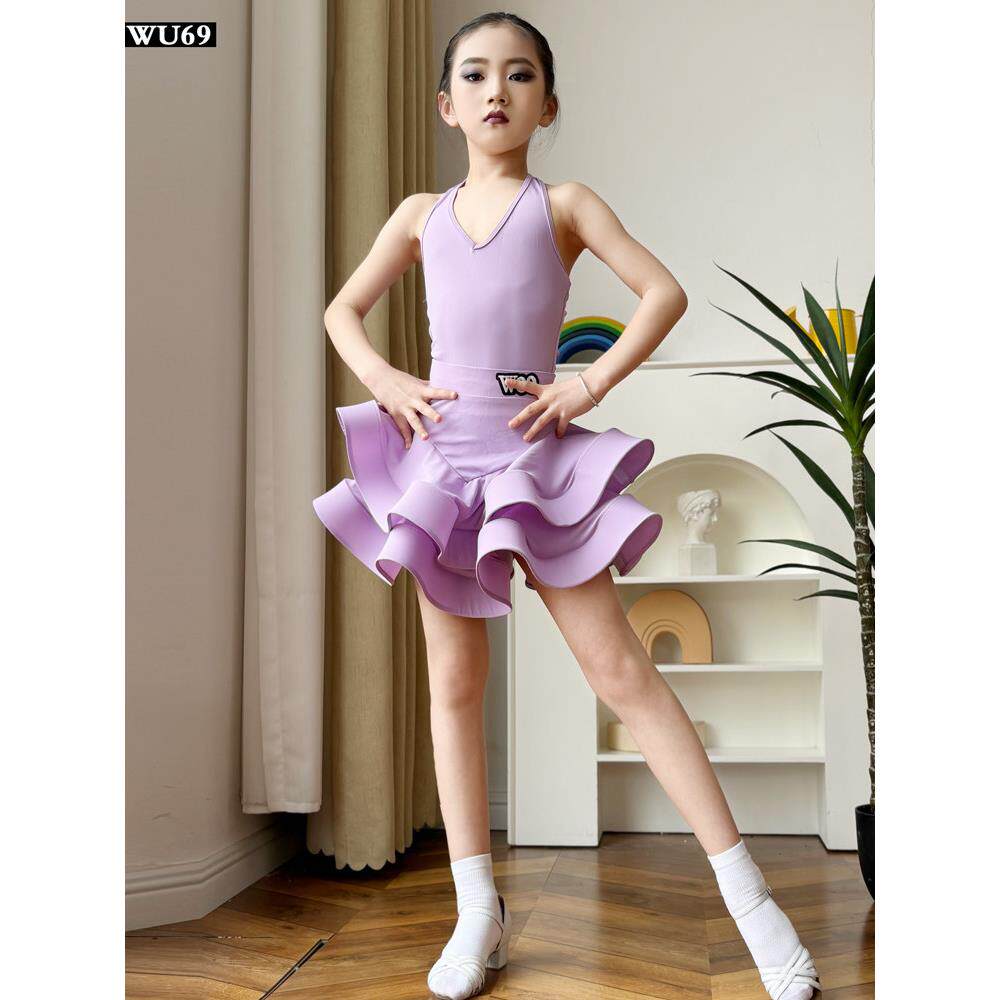 W69新款儿童拉丁舞服装女生经典儿童拉丁舞服装夏季拉丁舞练习服