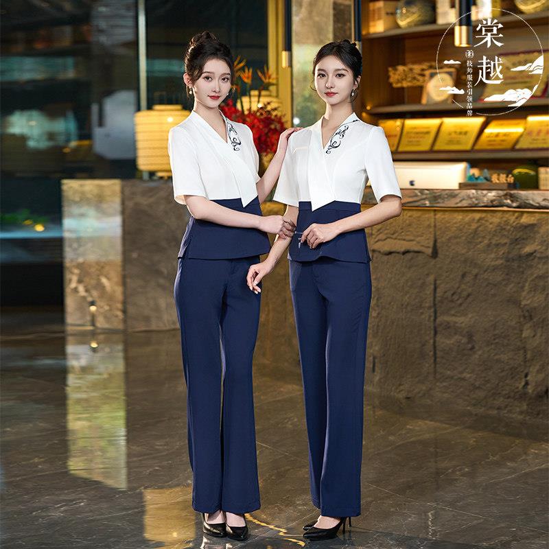 棠越夏季新款足浴技师工作服女短袖足疗店按摩修身高端显瘦套装