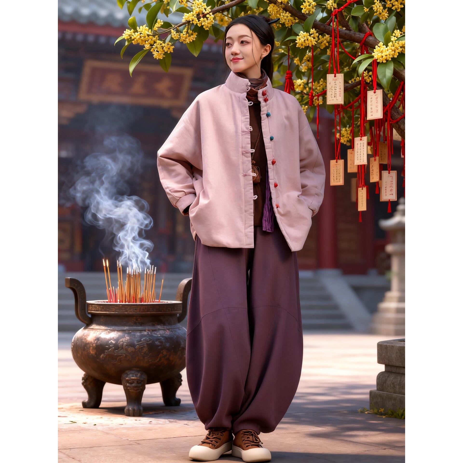 冬款居士服女夹棉外套新中式棉袄棉麻禅意佛系女装修行养生太极服