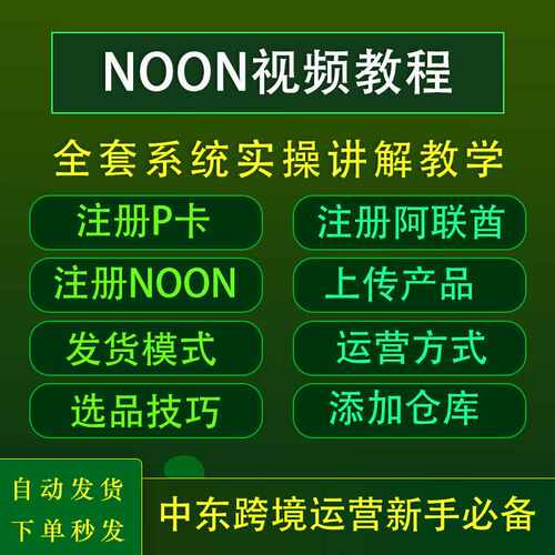 NOON视频教程2026零基础入门中东跨境电商运营入驻开店课程教学