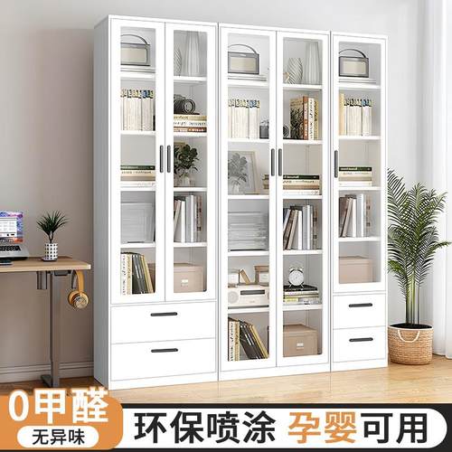 钢制书柜新款带门防尘书柜玻璃门展示柜客厅收纳柜儿童学生落地柜