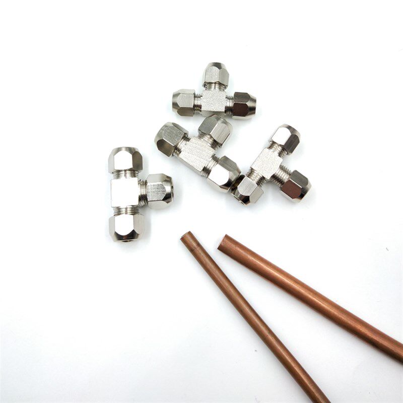 铜镀镍卡套接头T型卡套三通6 8 10 12mm铜管油管铝管钢管卡套接头