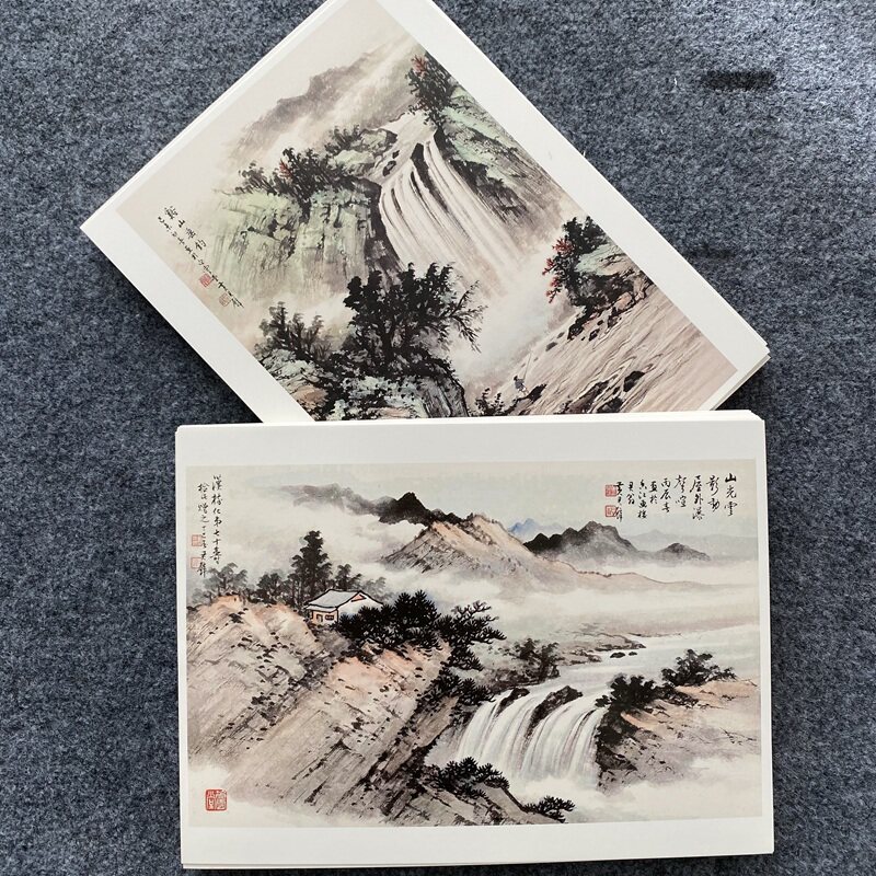 黄君璧山水画临摹卡 写意山水画卡 高清印刷国画教学培训教材