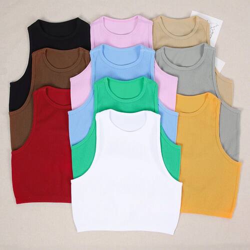 Round neck striped sleeveless vest for women圆领条纹无袖背心
