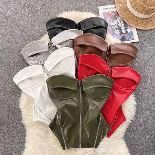 Solid color V-neck zipper short top woman纯色V领拉链短款上衣