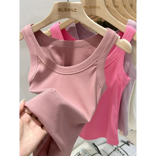 Round neck threaded wide shoulder top women 圆领螺纹宽肩上衣