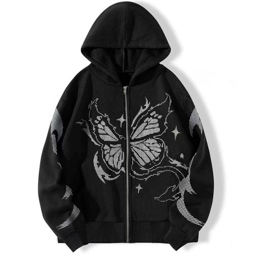 蝴蝶印花休闲拉链卫衣男Butterfly printed casual zipper hoodie