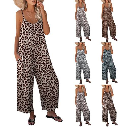 Leopard print loose camisole jumpsuit 豹纹宽松吊带连体裤女式