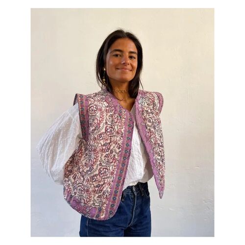 V-neck printed sleeveless cardigan for women V领印花无袖开衫