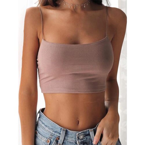 Solid color flat mouth backless camisole  纯色平口露背吊带女