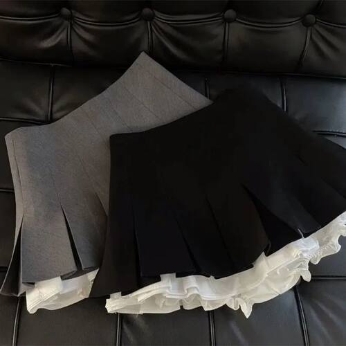 Lotus leaf edge high waisted skirt pants荷叶边高腰百褶裙裤女