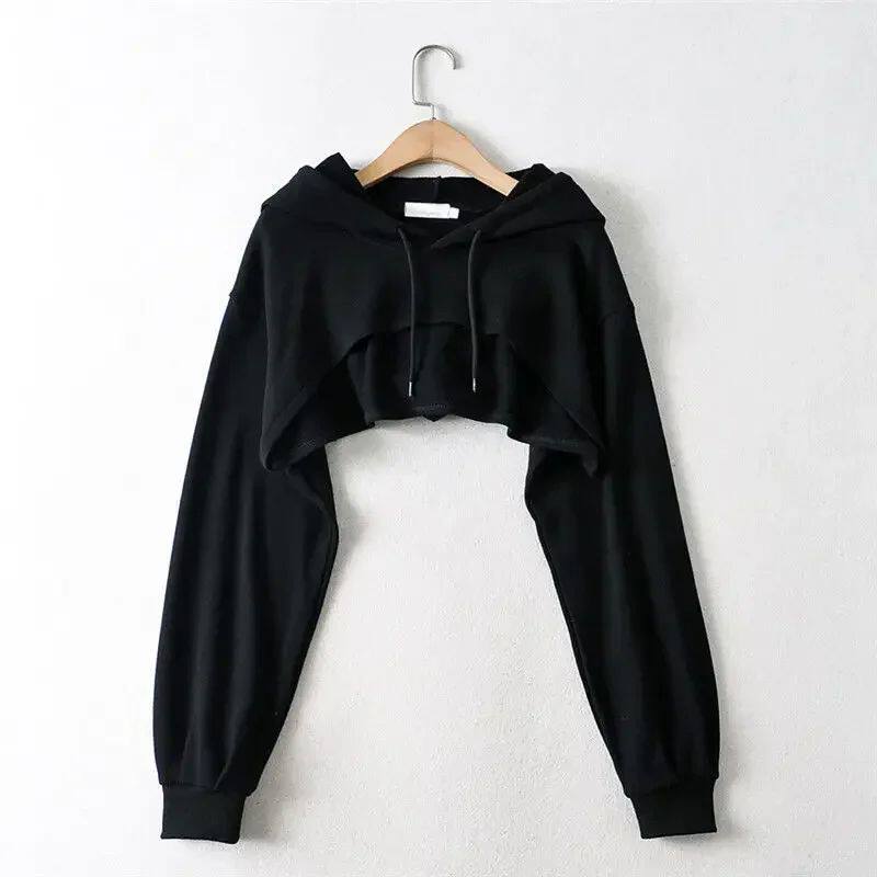 Irregular exposed navel long sleeved top不规则露脐长袖上衣女 - 实物图
