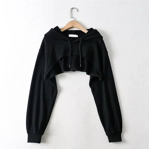 Irregular exposed navel long sleeved top不规则露脐长袖上衣女
