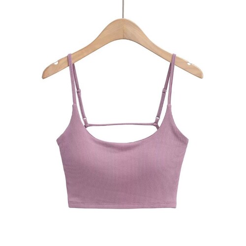 Solid color round neck backless camisole女士纯色圆领露背吊带