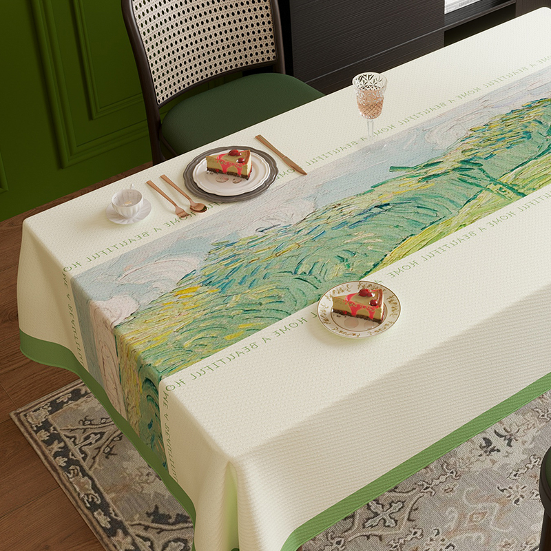 浮世绘油画风餐厅桌布防水桌面台布电视柜茶几布雪尼尔圆桌布