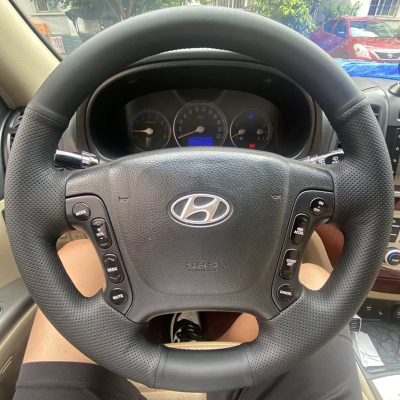 适用于06--08-12款现代进口胜达方向盘套真皮把套手缝专用全包款
