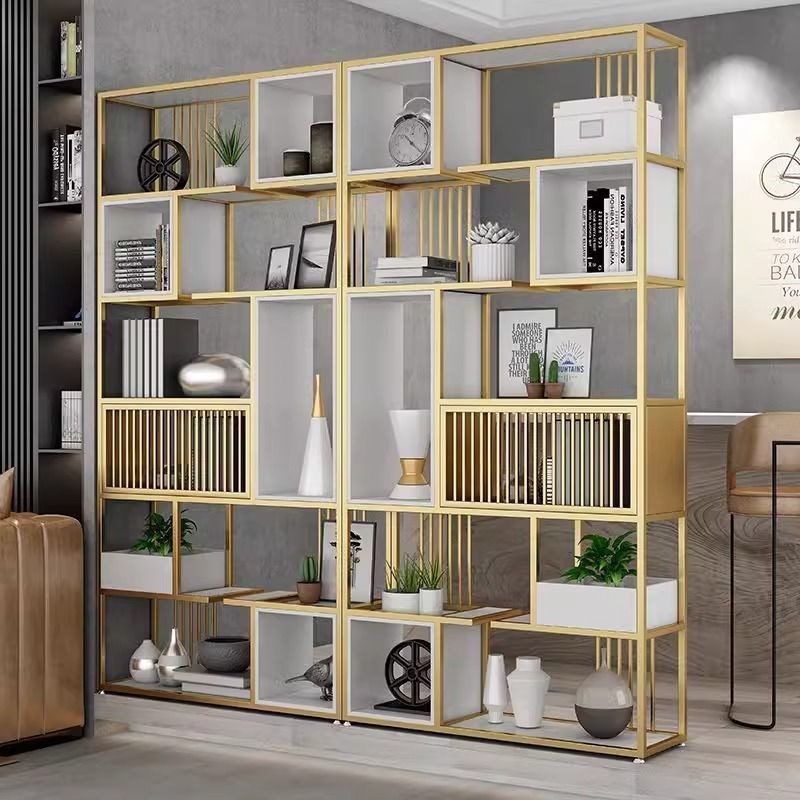 速发公物约铁艺客厅落地实木复古简架办置室隔断柜多层书架家用轻