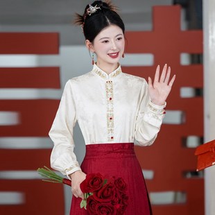 速发新面式国裙配马中风的上衣汉服结婚高级感刺绣长袖