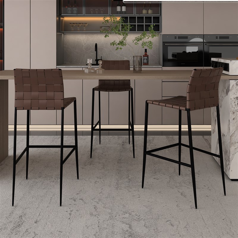 速发轻奢吧椅金属工业风单人吧台皮简约马前椅编织鞍台椅子