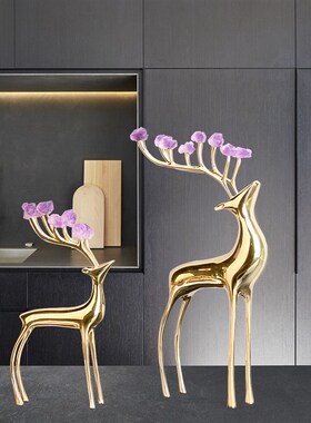 速发水晶铜档高鹿欧式软装送摆件客厅玄关电视柜展柜创意家居乔迁