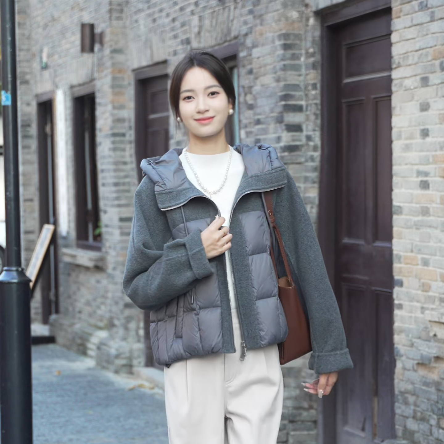 PATENA羊毛拼接羽绒服短款外套