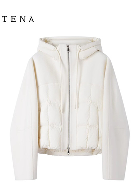 PATENA2025秋冬新款连帽拼接羽绒服女白鸭绒短款上衣双面羊毛外套