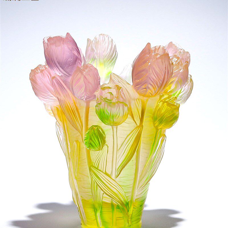 速发采购产品干花郁金香花瓶,古代玻璃工艺品,家居装饰,客厅装