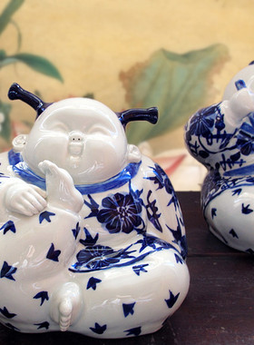 速发手做瓷景德日雕塑青花瓷娃娃装饰工件创意摆艺品礼品生镇结婚