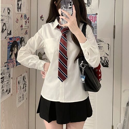 速发kj长袖基础款制服套装学院褶风琴风内搭衬衣白色上衣