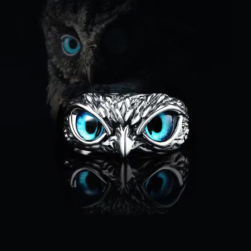 现货猫头鹰戒指钛钢灵鹰戒指男手工开口可调节情侣对戒小众设计潮