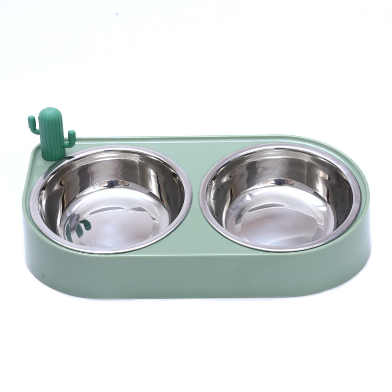 速发H猫OPET 仙人掌双碗不锈钢喂款食碗猫碗水碗饭盆O吃饭碗