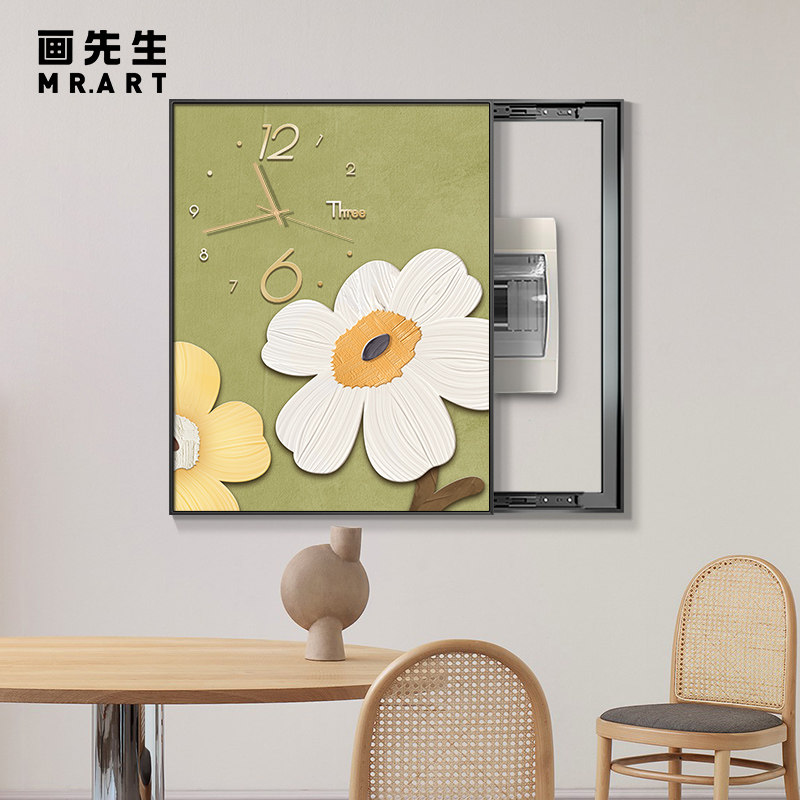 速发闸客表箱装饰画竖款弱箱时钟挂画轻奢电厅电风箱壁画