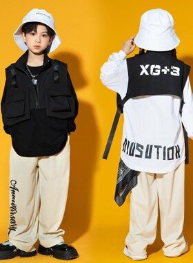 速发街舞服装嘻哈装套男o马甲长裤少儿炸街hiph孩p爵士舞演出服秋