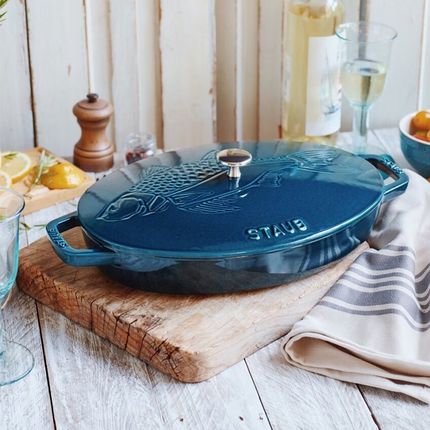 速发法国STAUB珐宝cm鱼锅海鲜炖烧焖家锅炒用多功能锅