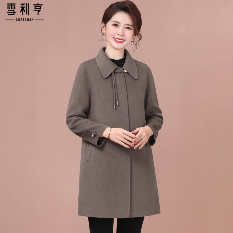 新款妈妈秋冬装毛呢子外套女2025新款咖啡色双面大衣X中年女士洋