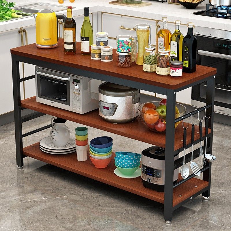 速发厨房置物架落地多功能切炉桌菜层微波多家用简易长方形小长桌