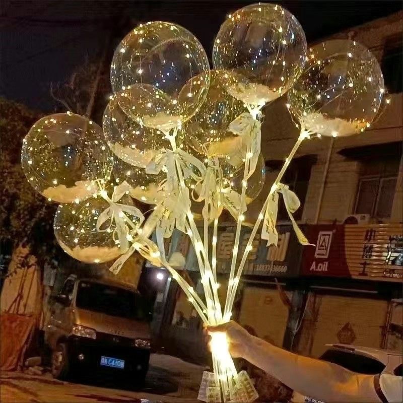 现货网红波波球透明白羽毛透明灯光生日夜光气球摆U摊全套简约好