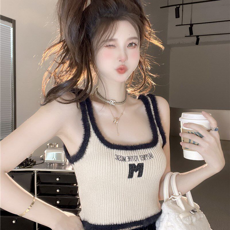 新款毛毛针织吊带背心女夏季打底衫内搭纯L欲辣妹性感抹胸短款无
