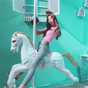 速发玻璃拍现货旋转木马游乐场设备钢照道具婚庆宝宝宴承重坐人马