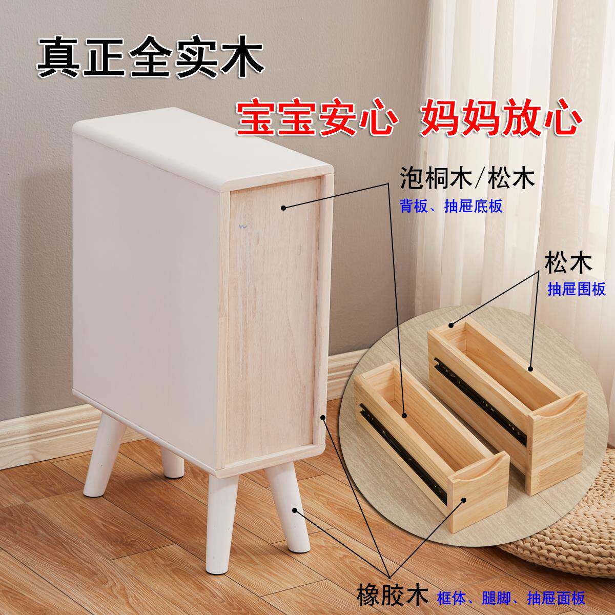 2I全MQN小实白色超窄床边夹缝柜迷你型0床头柜15cm极窄2木卧室30