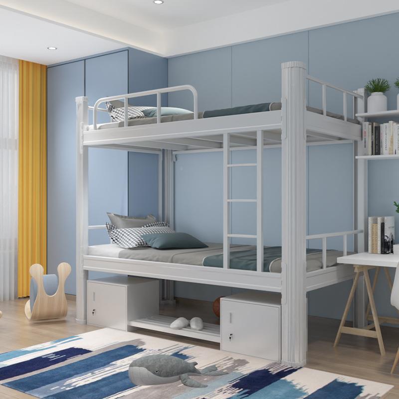 上下铺双层铁员工学舍生宿床公MCS寓双人床高床低架床工地钢床单