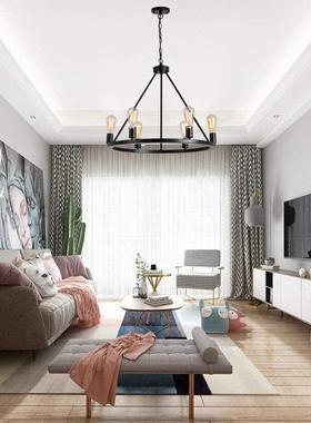 跨境亚马逊2025新热CKE款美卖家居6头吊灯餐式乡村复古工业风客厅