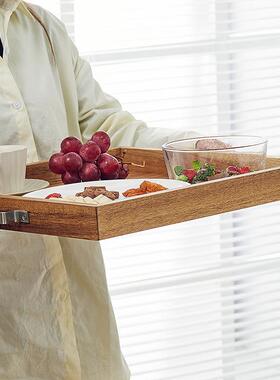 家形茶盘甜品吃蛋糕早小餐OXL托盘厂大叶方相思木金属把手托盘