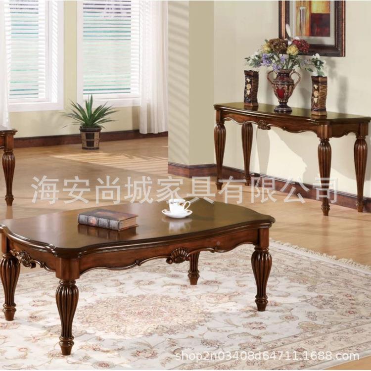 美式实木复古IEQ茶几客边茶几边柜组合简欧式柜厅桌边复古雕花沙