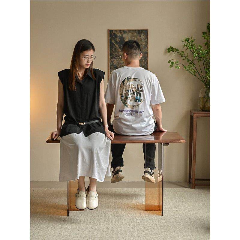 款黑胡桃木茶桌大实木餐桌椅子浮桌小户型型家用MYN客厅高端新悬