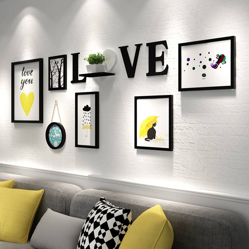 现代简约照片墙配钟表走廊玄关壁挂画组合餐厅客厅墙面装饰画壁饰图片