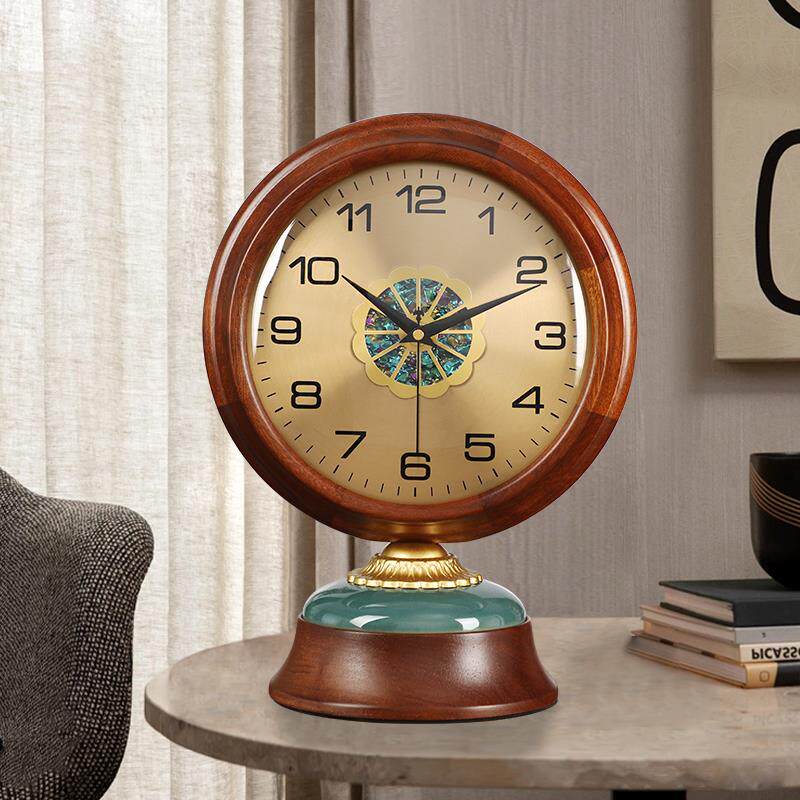 新中式IWF实座钟木客约厅台式钟表摆件2025新款简摆桌面时钟钟台